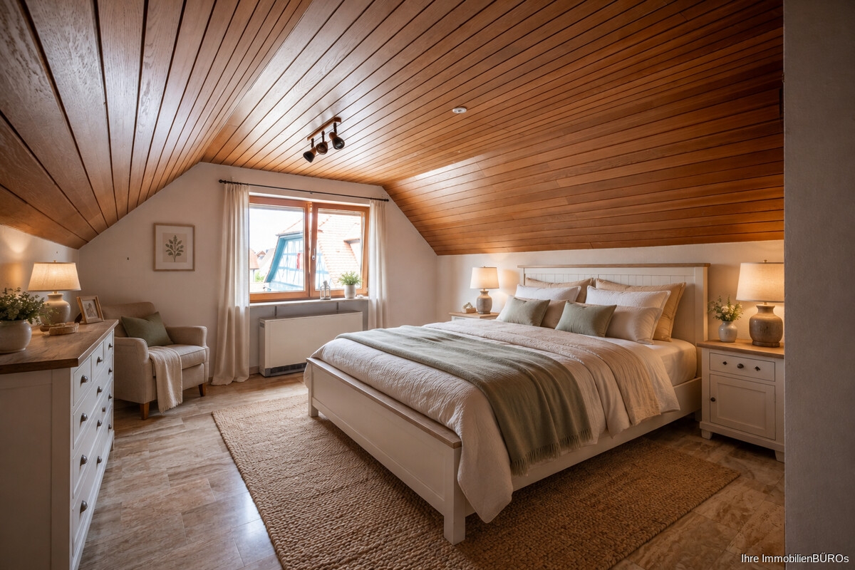 Schlafzimmer DG mit KI eingerichtet